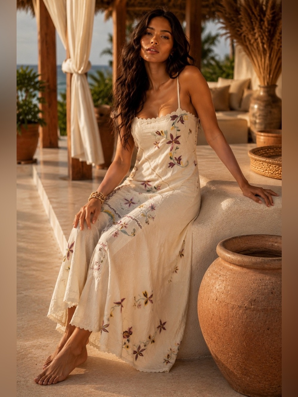 Embroidered Cream Floral Dress - Picture 2 of 3